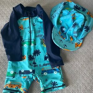 Baby Swimsuit One Piece Zipper Swimwear with Hat